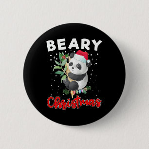 Beary Merry Christmas For Panda Bear Lovers Funny  6 Cm Round Badge