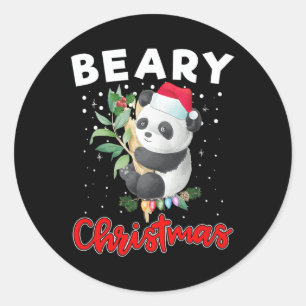 Beary Merry Christmas For Panda Bear Lovers Funny Classic Round Sticker
