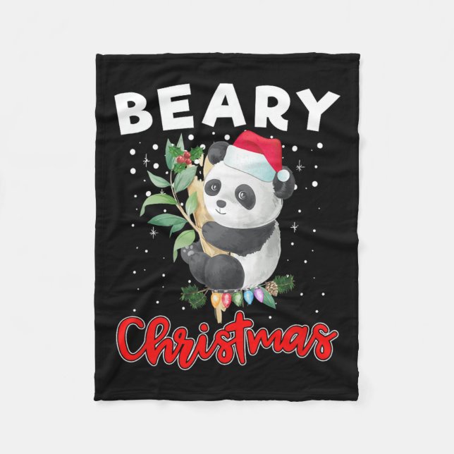 Beary Merry Christmas For Panda Bear Lovers Funny  Fleece Blanket (Front)