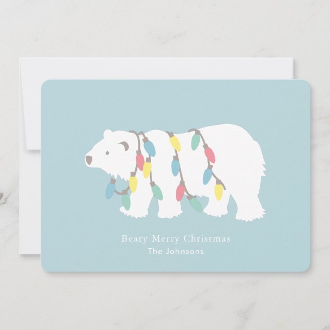 Beary Merry Christmas Polar Bear Christmas Lights Holiday Card (Front)