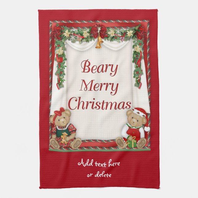 Beary Merry Christmas Tea Towel (Vertical)