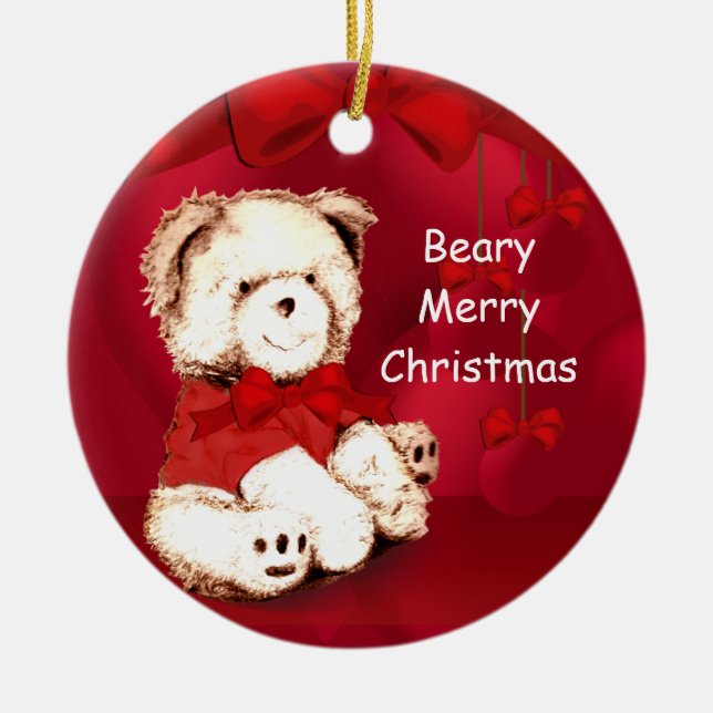 Beary Merry Christmas Teddy Bear Ornament (Front)