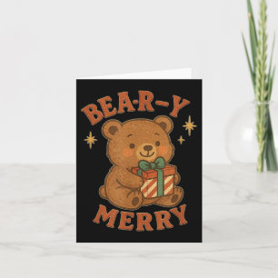 Beary Merry Cute Retro Christmas Bear Gift Box Vin Card