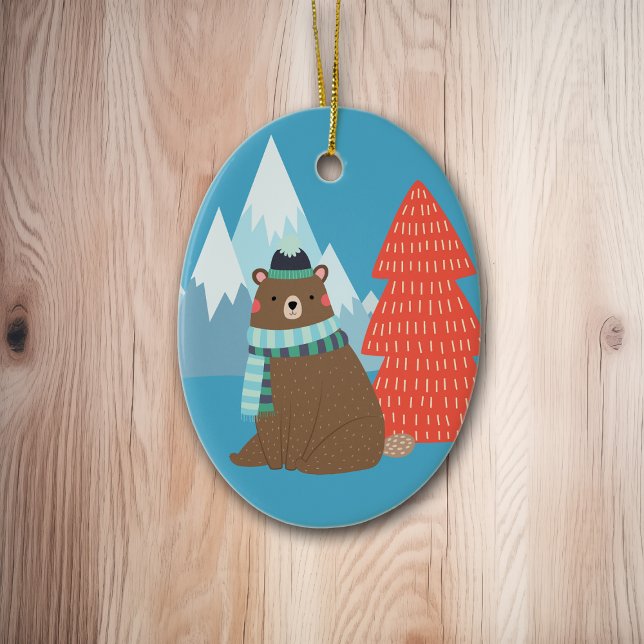 Beary Merry Mountain Personalised Christmas Ceramic Ornament (Creator Uploaded)