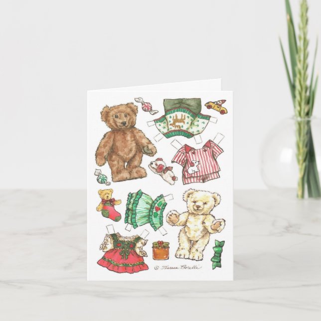 Beary Merry Teddy Bear Paper Doll Christmas Card (Front)
