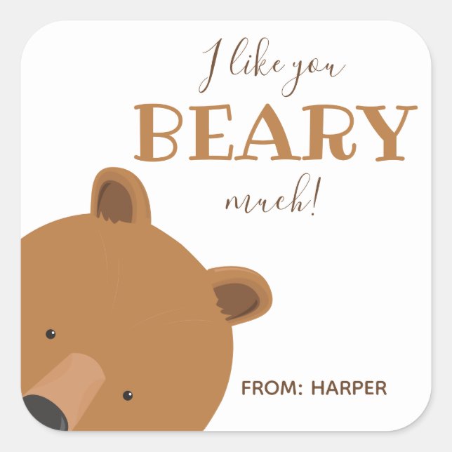 Beary Much Bear Classroom Valentine Square Sticker (Front)
