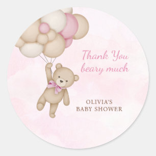 Beary Much Pink Baby Shower Thank You Classic Round Sticker