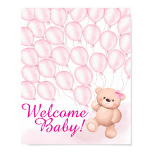 Beary Pink Baby Shower Poster