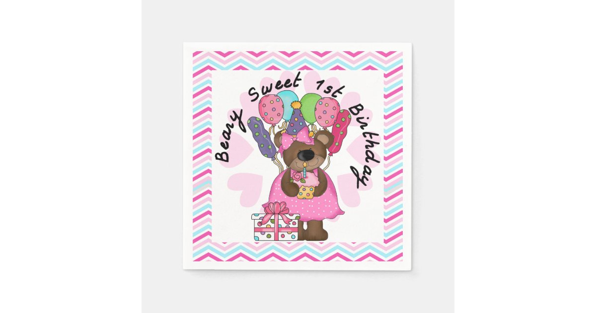 Beary Sweet 1st Birthday Paper Napkins | Zazzle