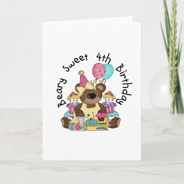 Beary Sweet 4th Birthday Card (Front)