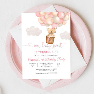 Beary Sweet Balloon Birthday Invitation