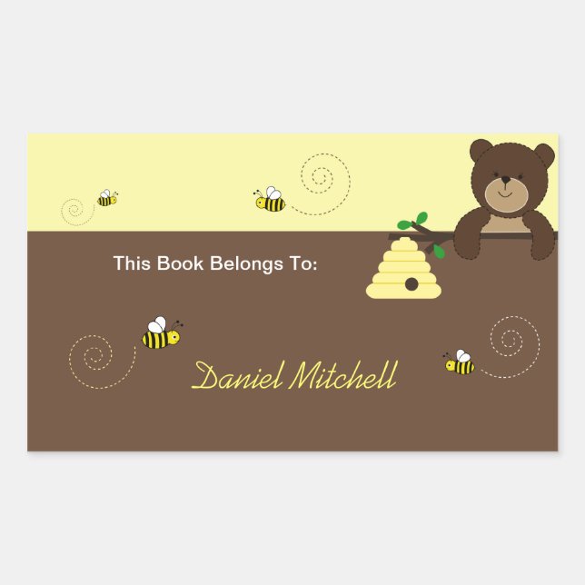 Beary Sweet Bear & Bee Custom Book Plate Sticker (Front)