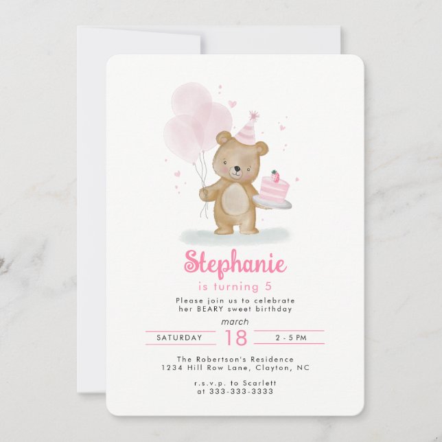Beary Sweet Birthday  Invitation (Front)