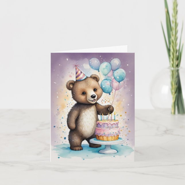 Beary Sweet Birthday Wishes Holiday Card (Front)