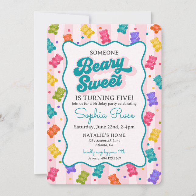 Beary Sweet Candy Gummy Bear Birthday Invitation (Front)