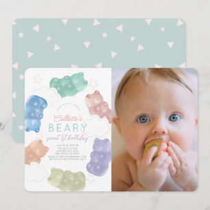 Beary Sweet Gummy Bear Girl Photo 1st Birthday Invitation