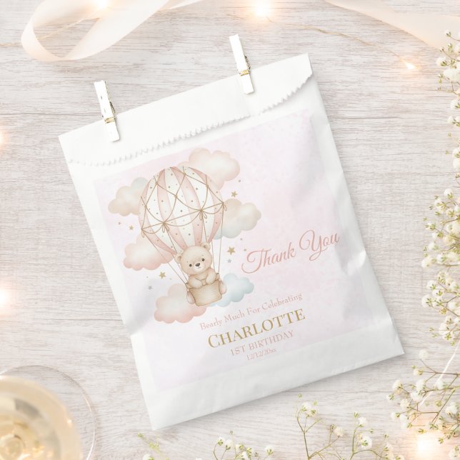 Beary Sweet Hot Air Balloon 1st Birthday  Favour Bag (Clipped)