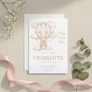 Beary Sweet Hot Air Balloon 1st Birthday  Invitation
