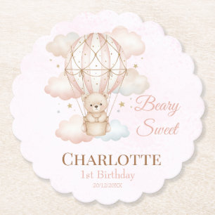 Beary Sweet Hot Air Balloon 1st Birthday  Paper Coaster