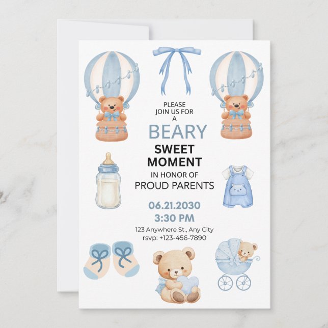 BEARY SWEET MOMENT BOY BABY SHOWER SAVE THE DATE (Front)