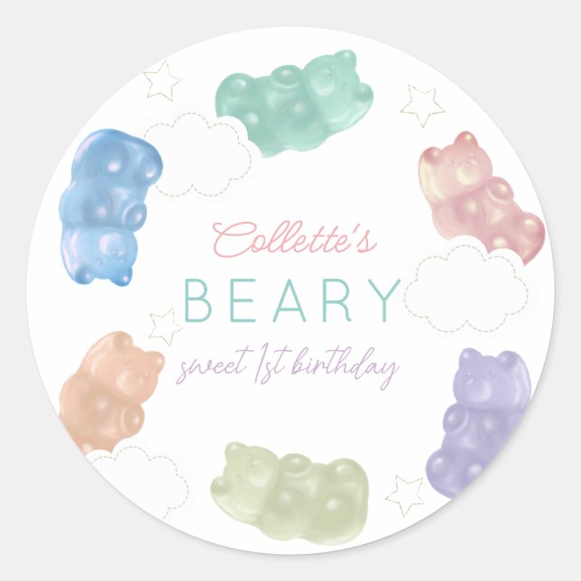 Beary Sweet Pastel Colours Gummy Bear Birthday Classic Round Sticker (Front)