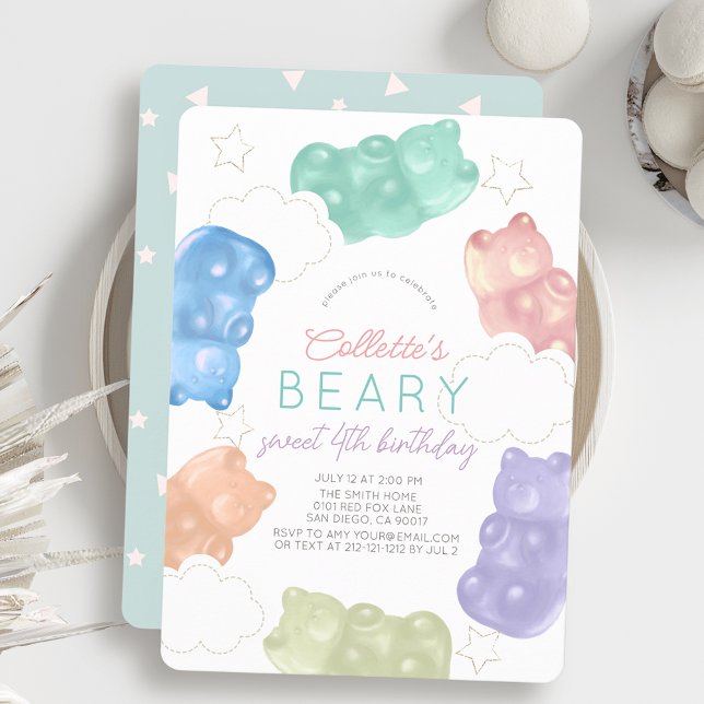 Beary Sweet Pastel Gummy Bear Girl Birthday Invitation (Creator Uploaded)