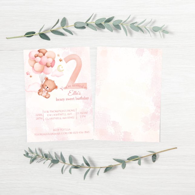 beary sweet Pink boho rainbow watercolor  Invitation (Creator Uploaded)