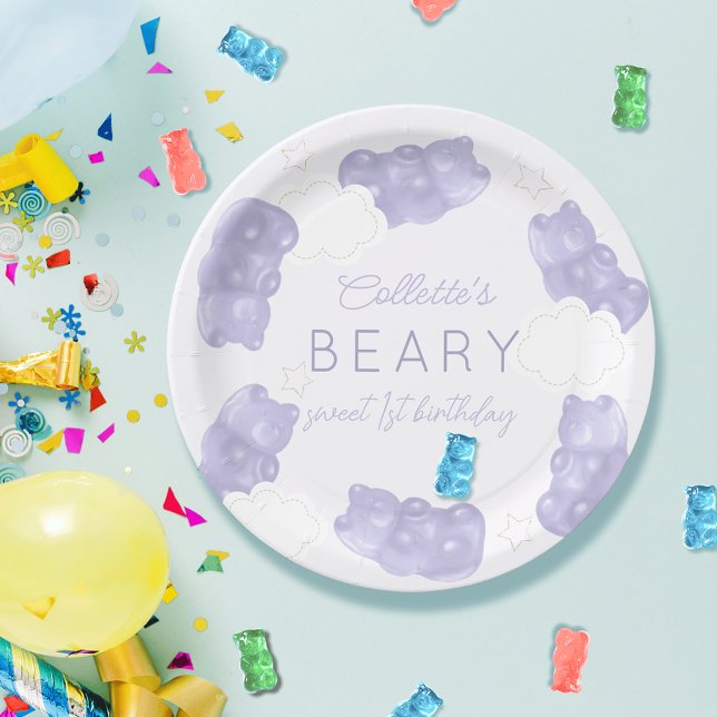 Beary Sweet Purple Gummy Bear Birthday Paper Plate (Creator Uploaded)