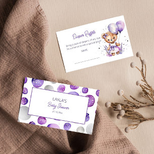 Beary teddy bear purple baby shower diaper raffle enclosure card