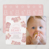 Beary Wait Pink Gummy Bear Girl 1st Birthday