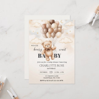Beary Wait Teddy Bear Baby Shower Invitation Card