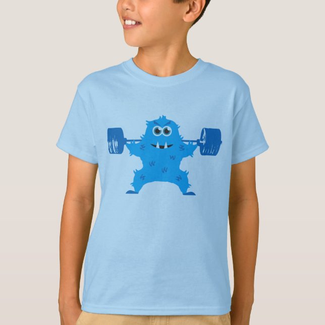 Beast Mode - Cute Monster Lifting Weights T-Shirt (Front)