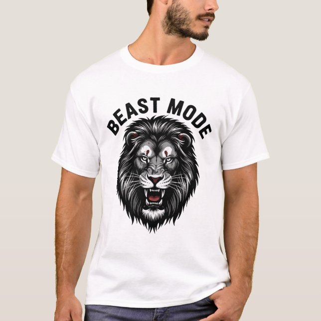 Beast Mode Lion Head – Bold Power Design T-Shirt (Front)