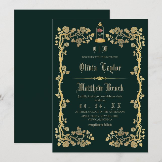Beast & the Beauty Emerald Green Wedding  Invitation (Front/Back)