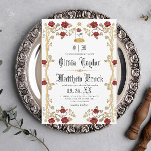 Beast & the Beauty Gold Red Fairytale Wedding  Invitation