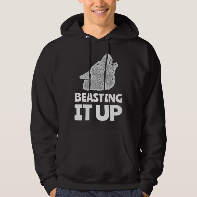 Beasting It Up Workout Fitness Graphic With White  Hoodie (Front)