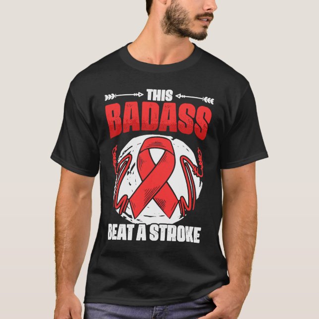 Beat A Stroke Survivor Red Ribbon Stroke Awareness T-Shirt (Front)
