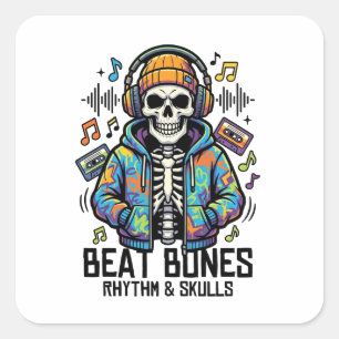 Beat Bones Rhythm & Skulls Cool Music Skeleton Square Sticker