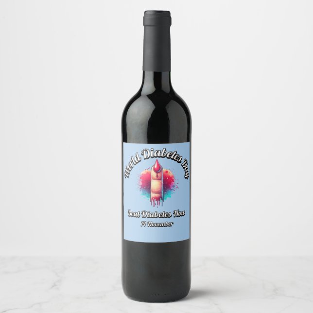 Beat Diabetes Now. World Diabetes Day. Wine Label (Front)