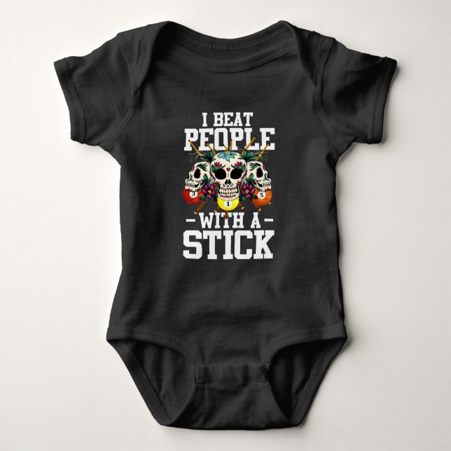 Beat people with stick 8 Ball Sugar Skull Billard Baby Bodysuit (Front)