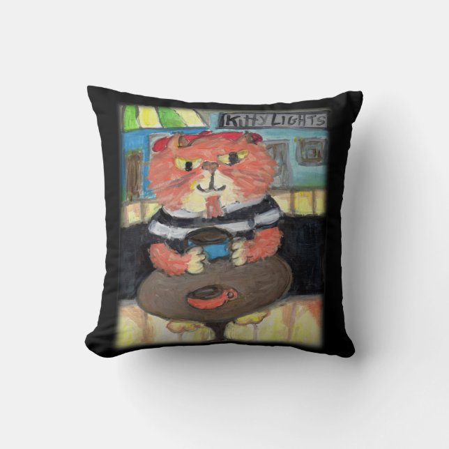 Beat Poet Folk Art Cat Fun Fifties Painting Cushion (Front)