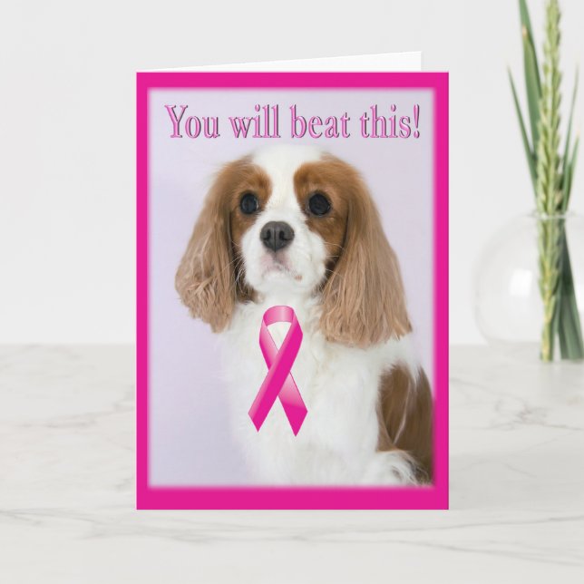 Beat This Breast Cancer Ribbon Spaniel Card (Front)