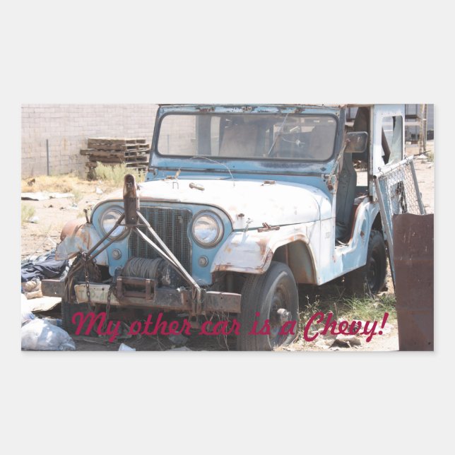 Beat up Blue Jeep Rectangular Sticker (Front)