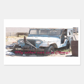 Beat up Blue Jeep Rectangular Sticker