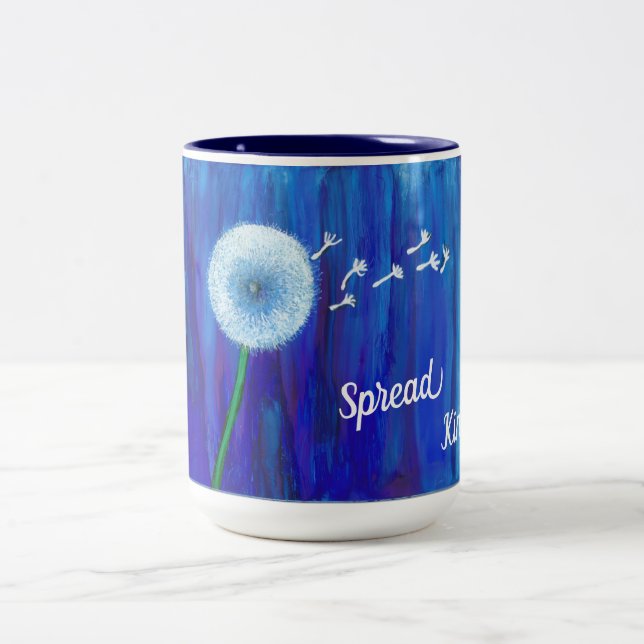 Beatiful, blue dandelion mug with cheerful message (Center)