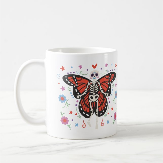 Beatiful Day of the Dead Monarch Skeleton Coffee M Coffee Mug (Left)