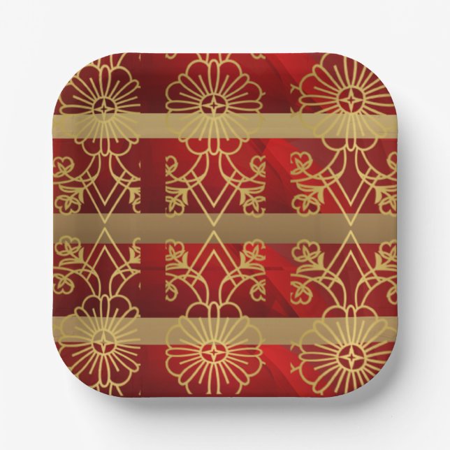 Beatiful Red & Gold Christmas Paper Plates (Front)