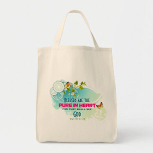Beatitude Quote with Butterflies and Blossoms Tote Bag