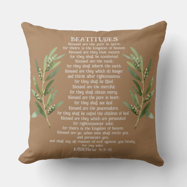 Beatitudes & Olive Branches Matthew 5:3-11 Cushion (Front)