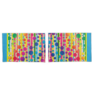 [Beatnik Bubbles] Retro Polka Dot Stripe Blue Pillowcase